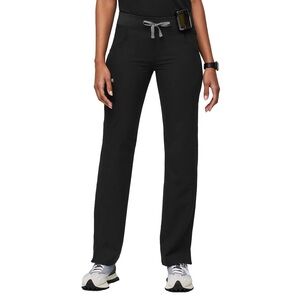 FIGS Women's Black Drawstring Scrub Pants with Gray Tie